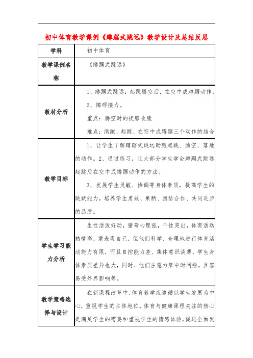 初中体育教学课例《蹲踞式跳远》教学设计及总结反思