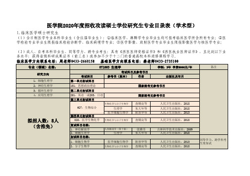 延边大学011医学院专业目录(学术型)