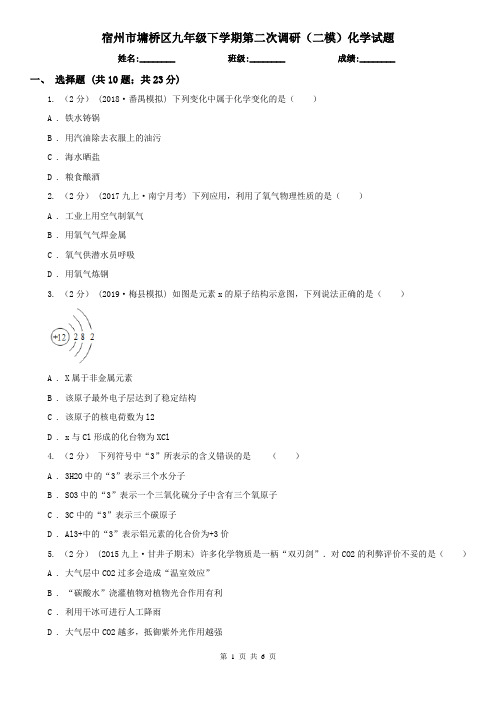 宿州市墉桥区九年级下学期第二次调研(二模)化学试题