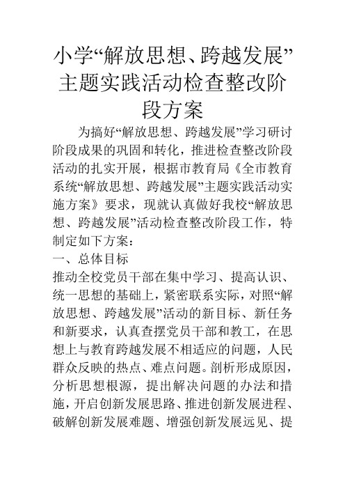 小学“解放思想、跨越发展”主题实践活动检查整改阶段方案