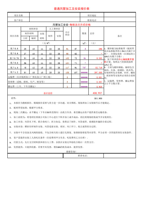 风管加工及安装单价表