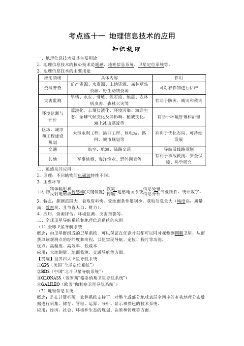 山东省夏季合格考地理 考点练十二 地理信息技术的应用(word版,含解析)