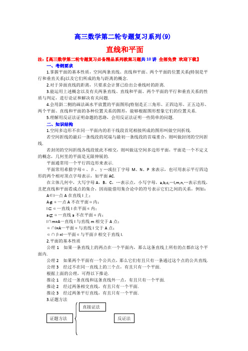 高三数学第二轮专题复习必备精品系列教案习题--_直线和平面   注：高三数学第二轮专题复习必备精品系
