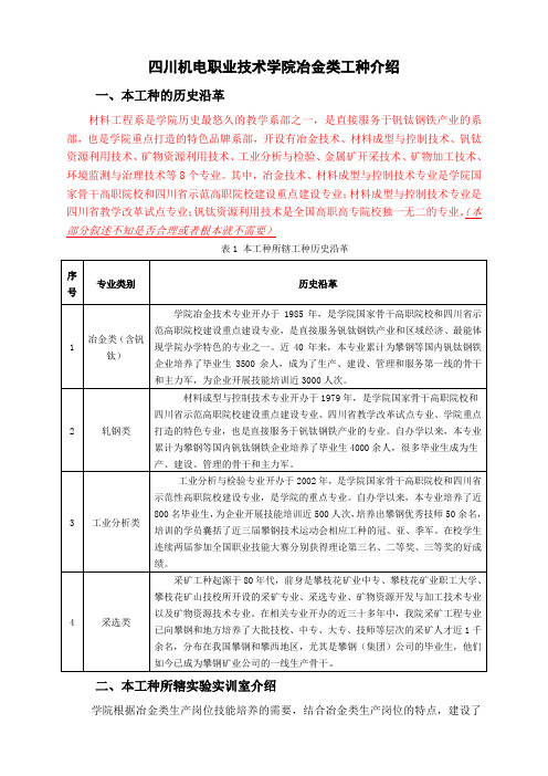 四川机电职业技术学院冶金类工种介绍(综合)