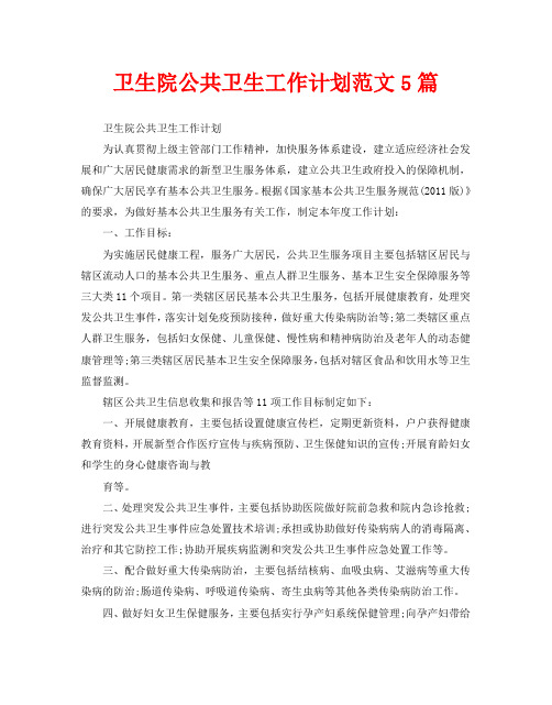卫生院公共卫生工作计划范文5篇