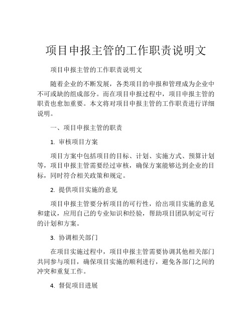 项目申报主管的工作职责说明文