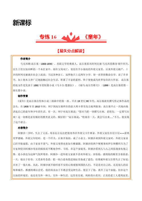 【易失分点】专练16：《童年》(解析版)