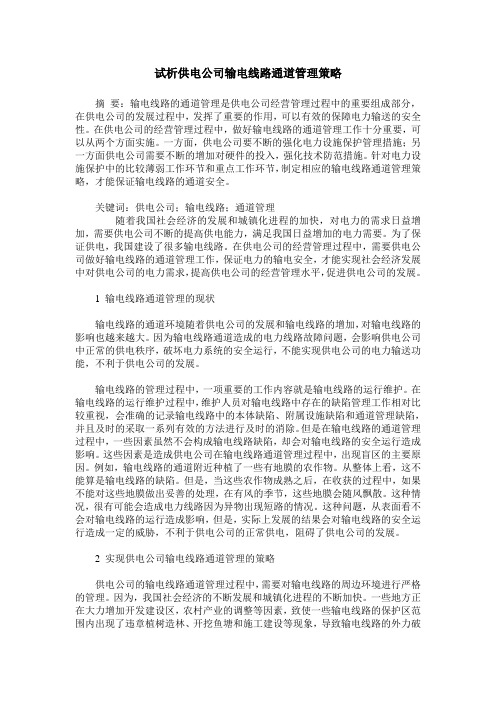 试析供电公司输电线路通道管理策略