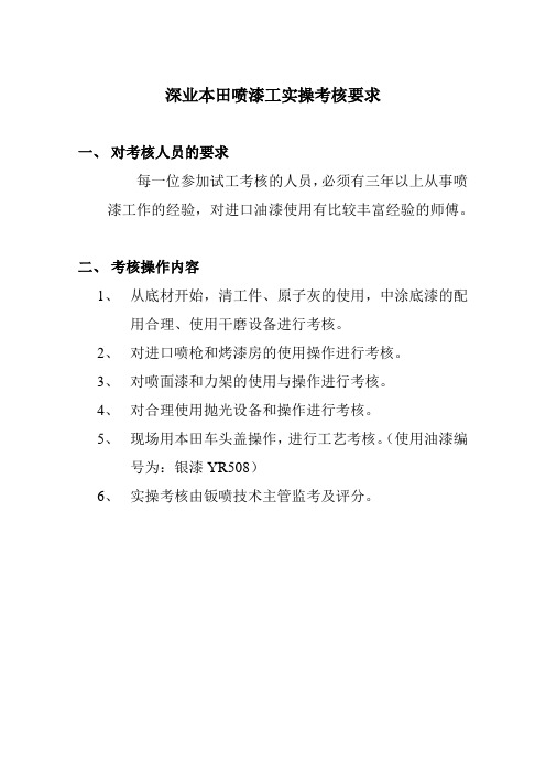 喷漆工实操考核要求