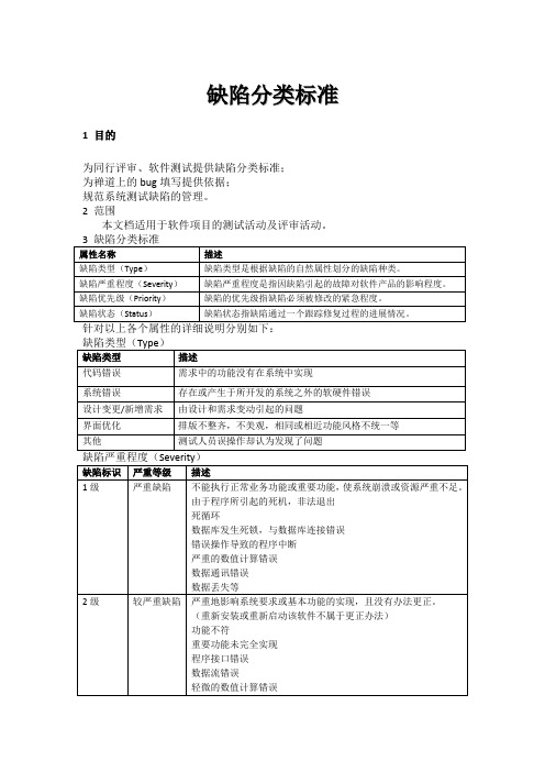 缺陷分类标准