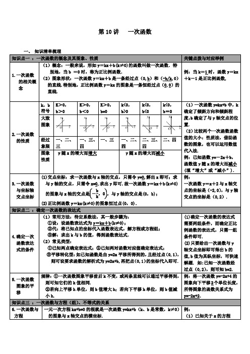人教版九年级数学下册中考知识点梳理：第10讲一次函数