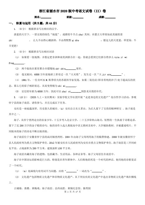 浙江省丽水市2020版中考语文试卷(II)卷