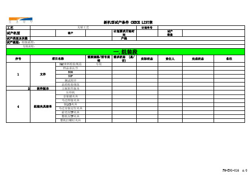 新机型试产条件CHECK LIST