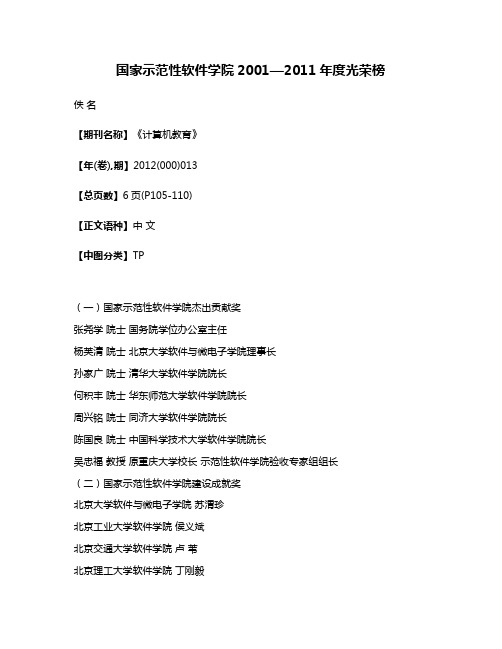 国家示范性软件学院2001—2011年度光荣榜