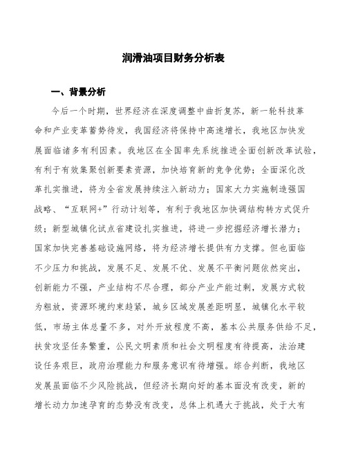 润滑油项目财务分析表