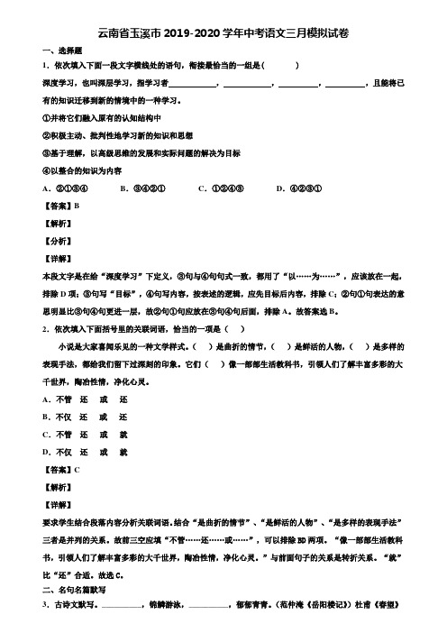 云南省玉溪市2019-2020学年中考语文三月模拟试卷含解析