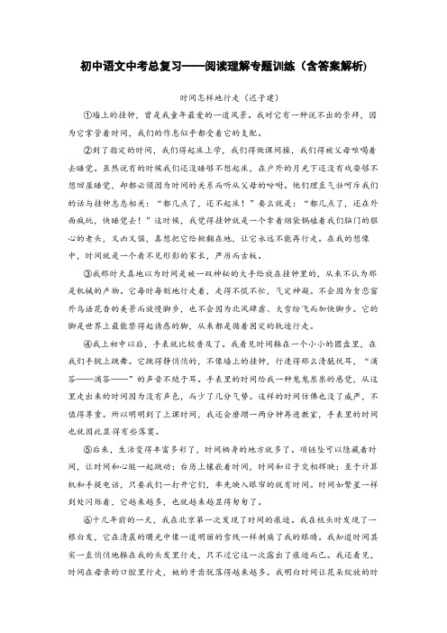 初中语文中考总复习阅读理解专题训练《时间怎样地行走-迟子建》(含答案解析)