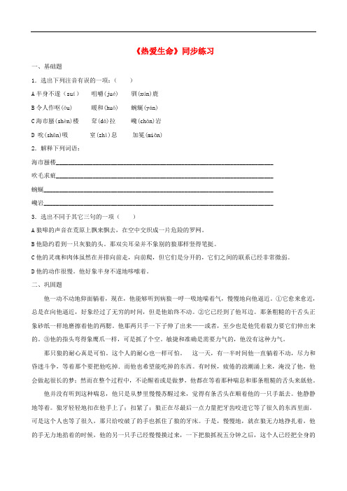 九年级语文下册 8《热爱生命》同步练习2 新人教版
