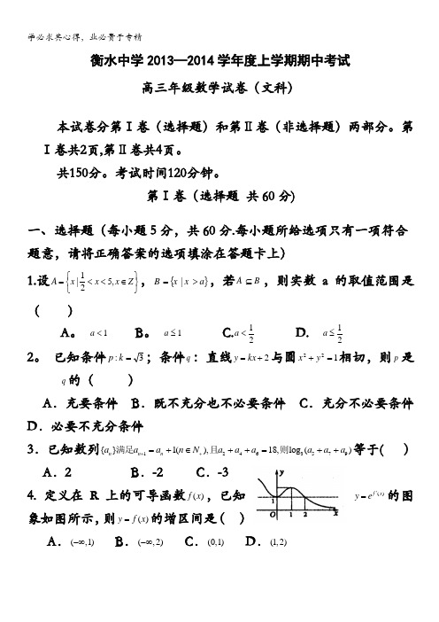 河北衡水中学2014届高三上学期期中考试 数学文试题 含答案