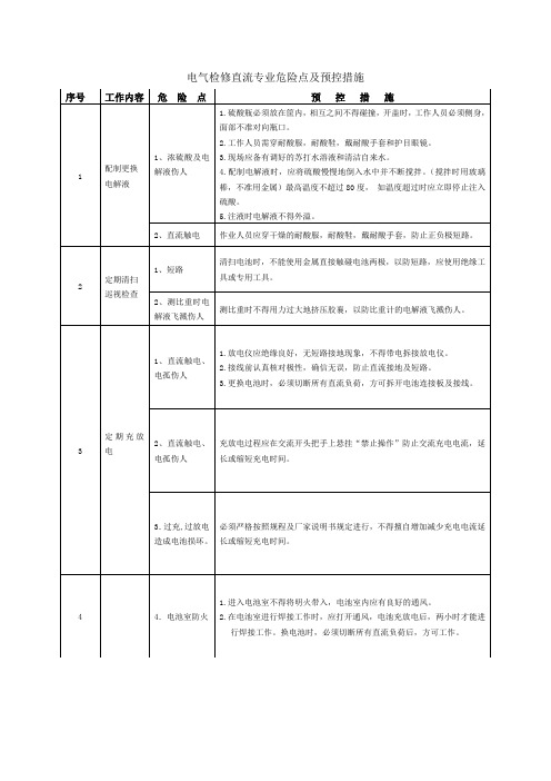 电气检修直流专业危险点及预控措施