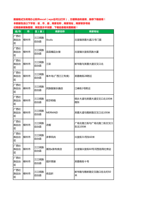 2020新版广西壮族自治区柳州市三江侗族自治县服装工商企业公司商家名录名单黄页联系电话号码地址大全104家