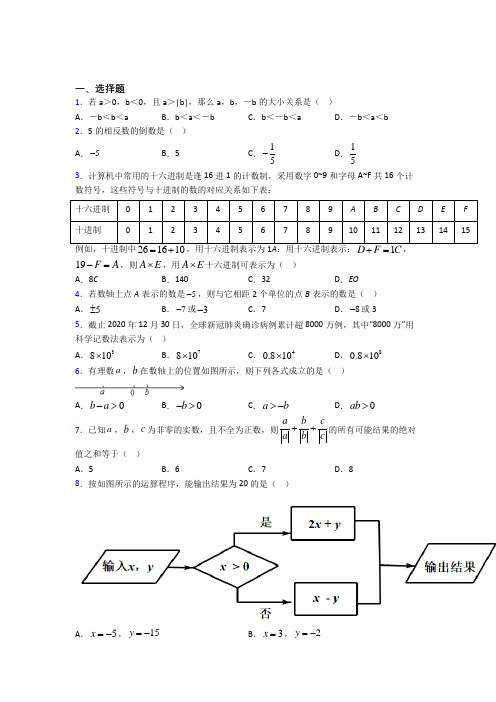 (必考题)初中数学七年级数学上册第二单元《有理数及其运算》测试题(有答案解析)(2)