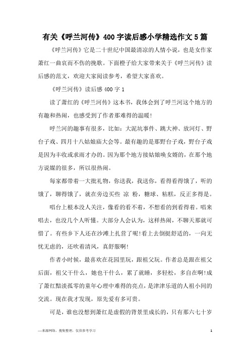 有关《呼兰河传》400字读后感小学精选作文5篇