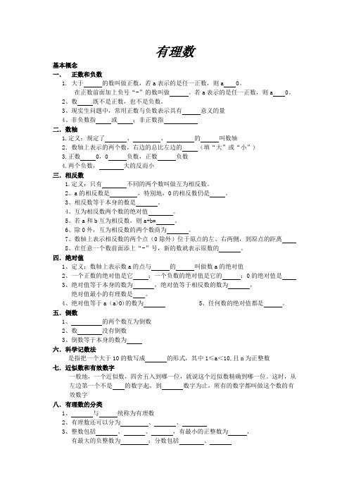 有理数复习提纲及习题
