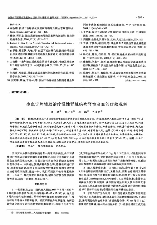 生血宁片辅助治疗慢性肾脏疾病肾性贫血的疗效观察