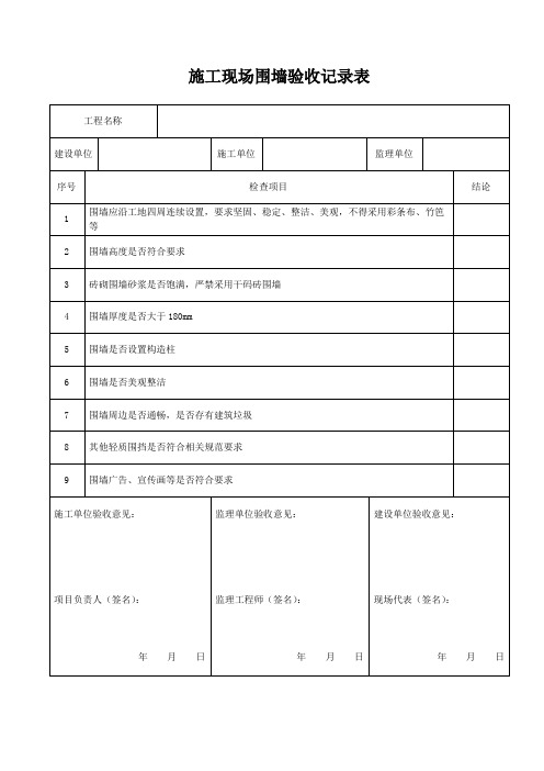 施工现场围墙验收记录表