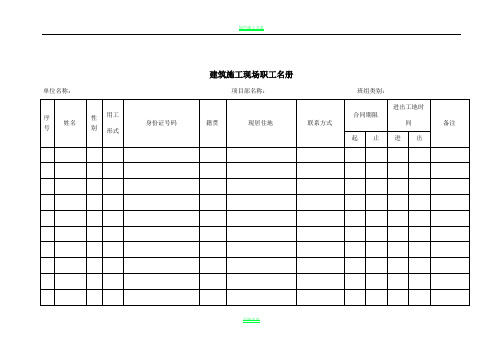 建筑施工现场职工名册、考勤表、工资表