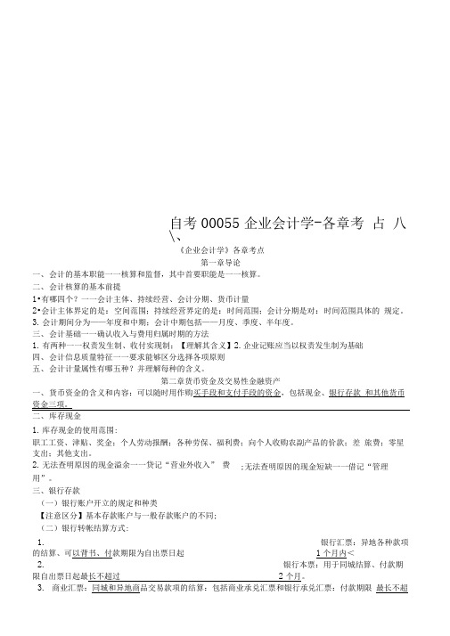 自考00055企业会计学-各章考点