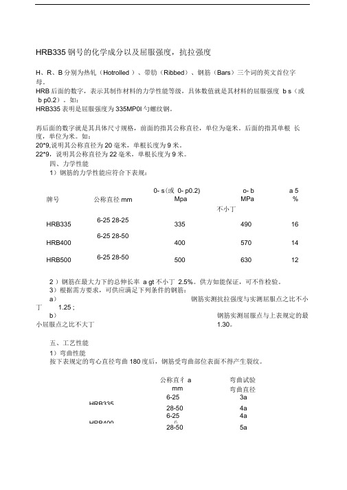 HRB400螺纹钢的力学参数标准