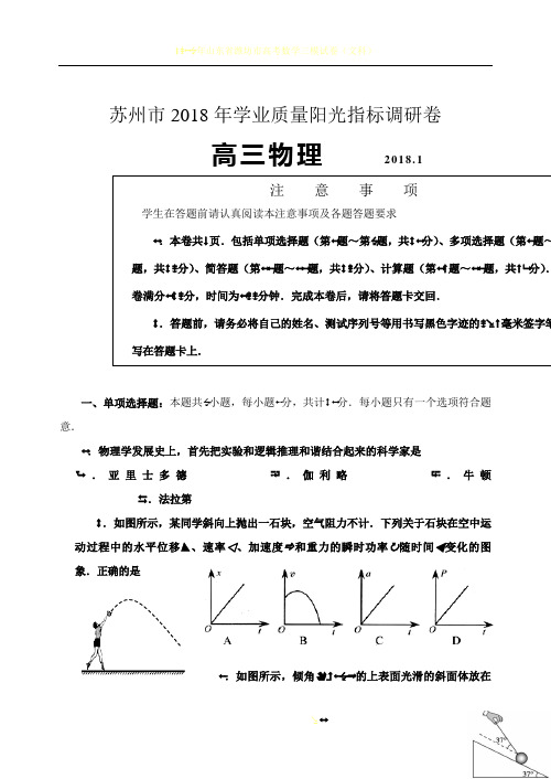 2018年高三物理零模试卷