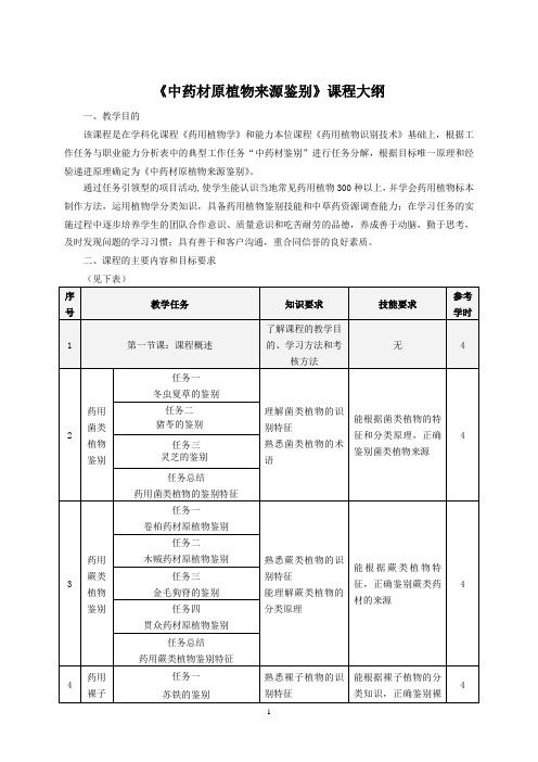 《中药材原植物来源鉴别》课程大纲