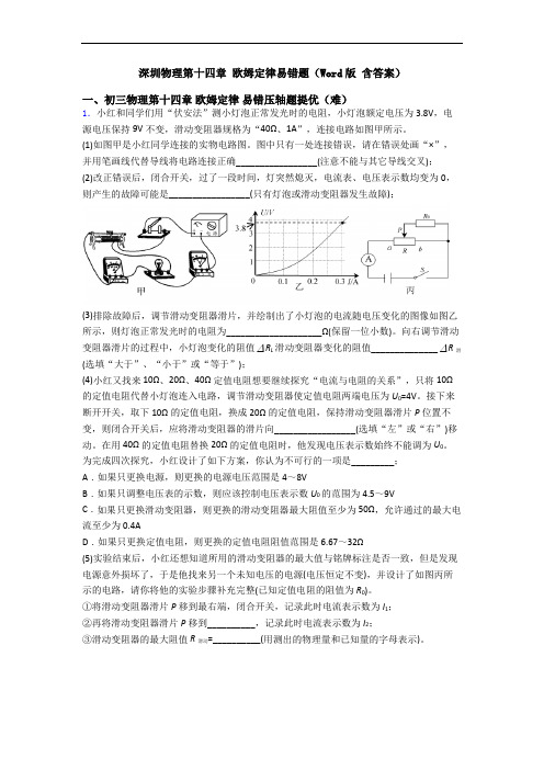 深圳物理第十四章 欧姆定律易错题(Word版 含答案)