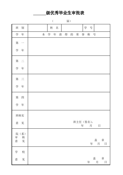 评优的表格