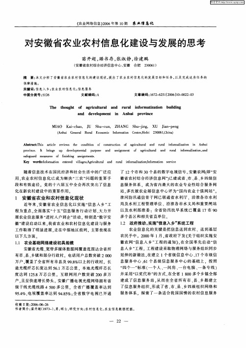 对安徽省农业农村信息化建设与发展的思考