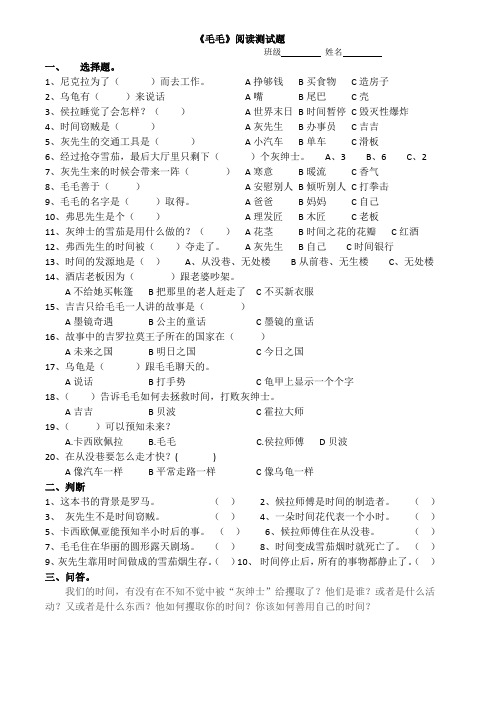 《毛毛》阅读测试题