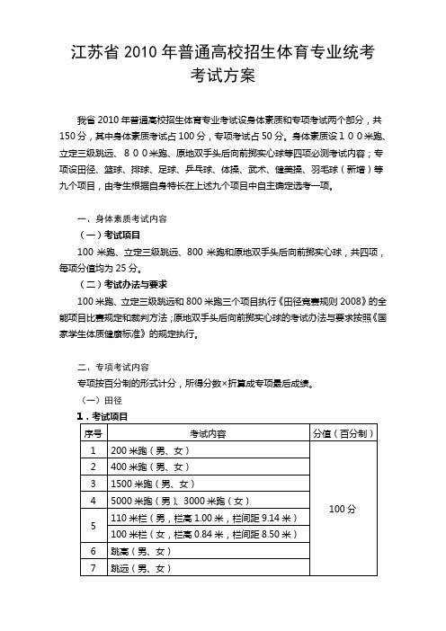 江苏体育高考专项评分标准