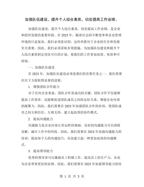 加强队伍建设,提升个人综合素质,切实提高工作业绩。