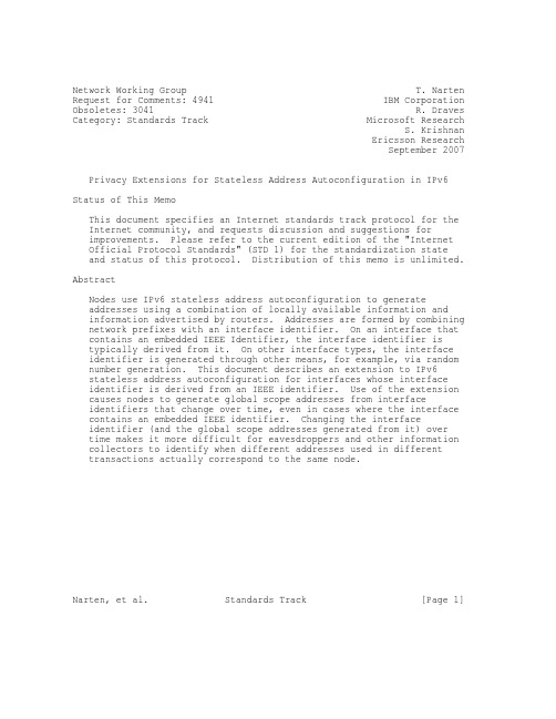 rfc4941.Privacy Extensions for Stateless Address Autoconfiguration in IPv6