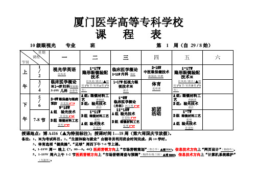 10眼视光大专课表