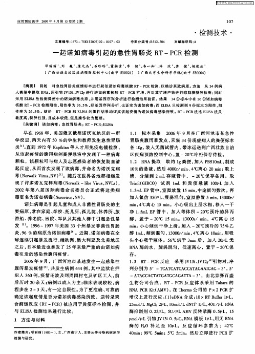 一起诺如病毒引起的急性胃肠炎RT-PCR检测