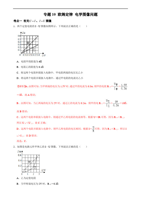 专题10 欧姆定律 电学图像问题-2021年中考物理34个典型专题突破(电学部分)(解析版)