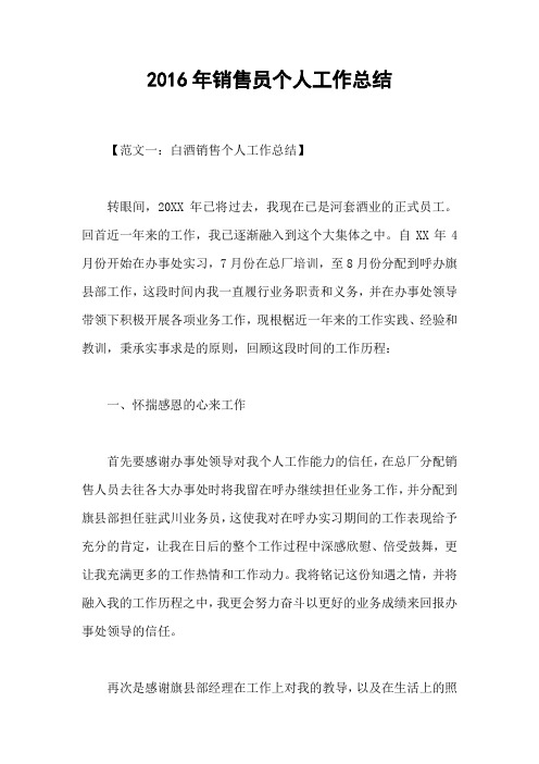 2016年销售员个人工作总结