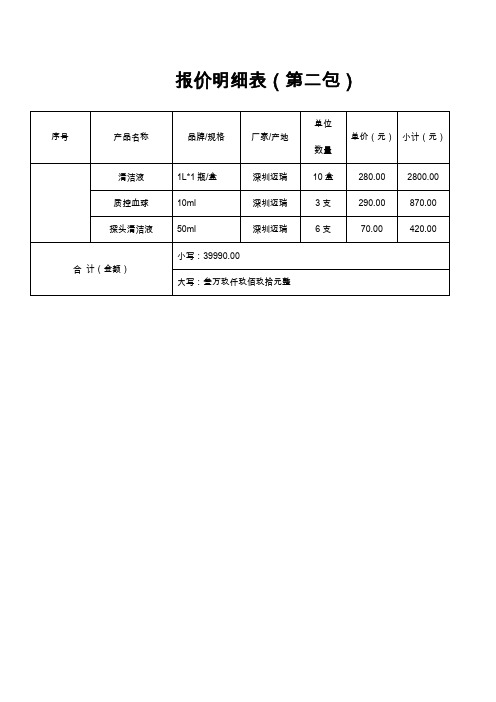 报价明细表(第二包)
