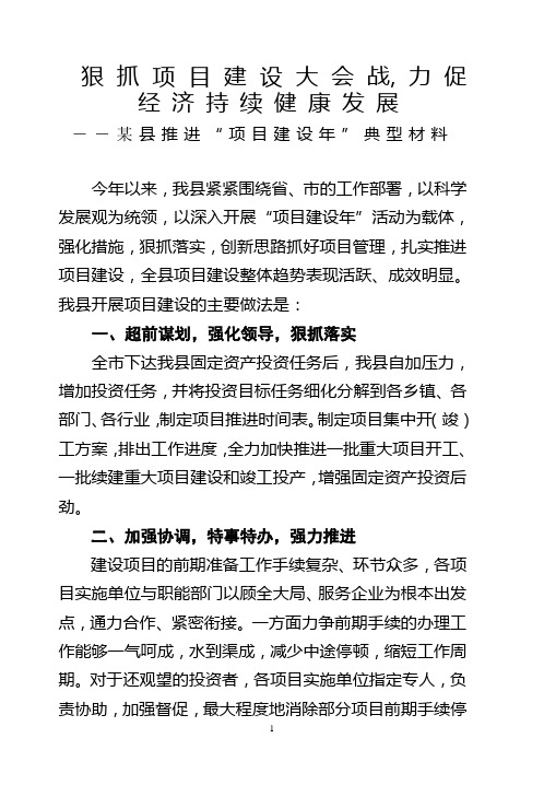 狠抓项目建设大会战_力促经济持续健康发展-某县推进项目建设经验材料