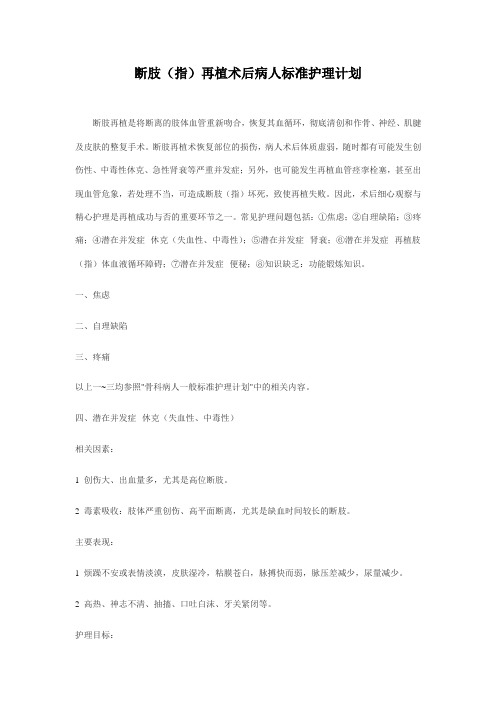 断肢(指)再植术后病人标准护理计划