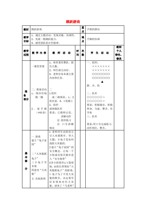 八年级体育与健康跳跃游戏教案